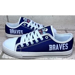 Atlanta Braves Men’s Canvas Sneakers Red White Blue Low Top Shoes NWOT Sz 39